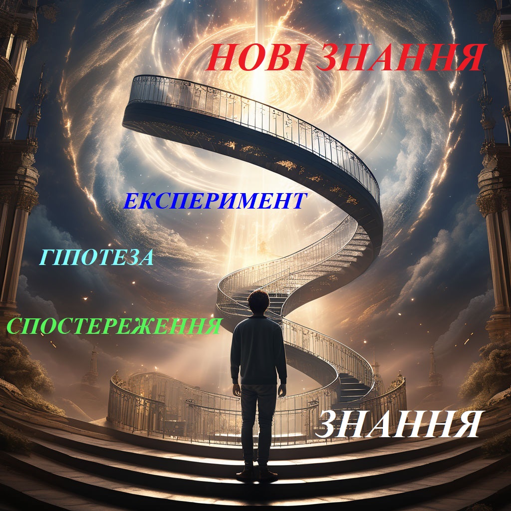 Етапи пізнання у фізичних дослідженнях, людина дивиться на гвинтові сходи