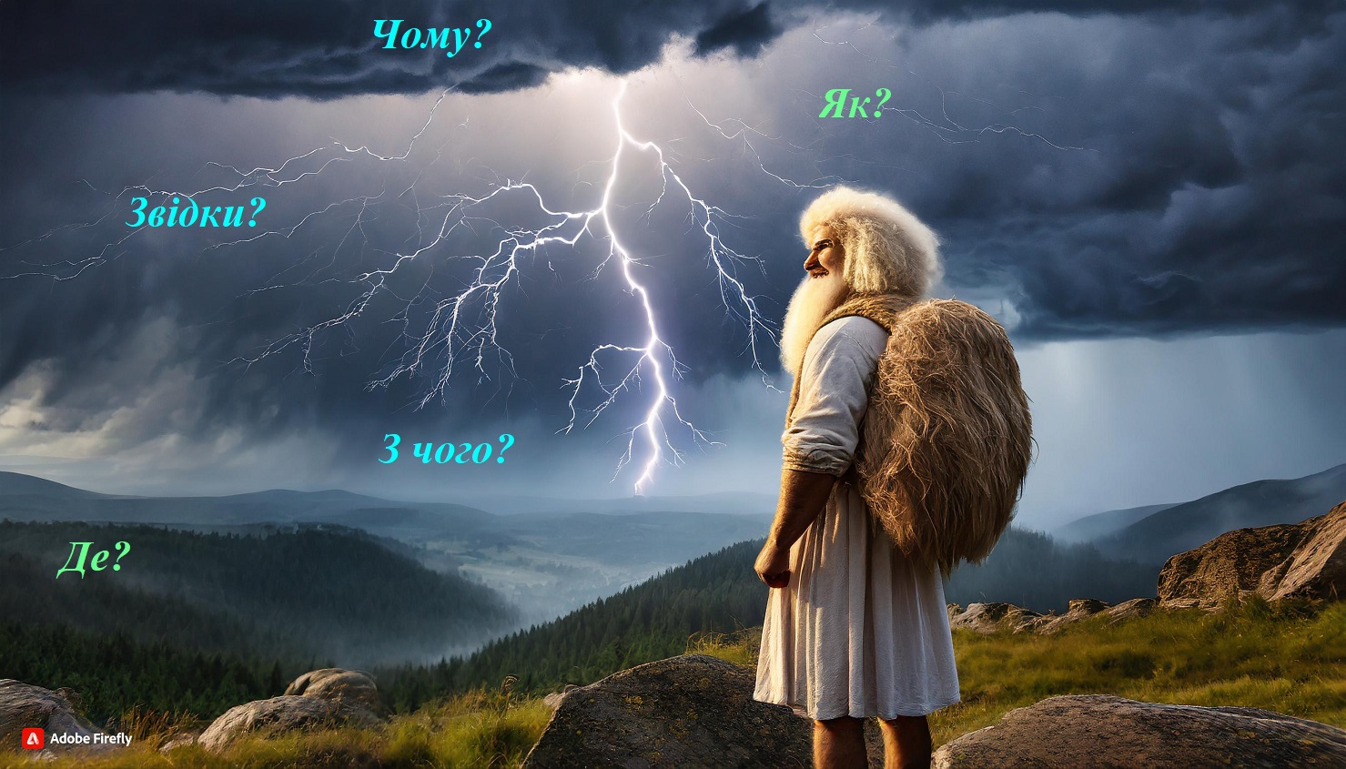 чоловік спостерігає за грозою із блискавкою