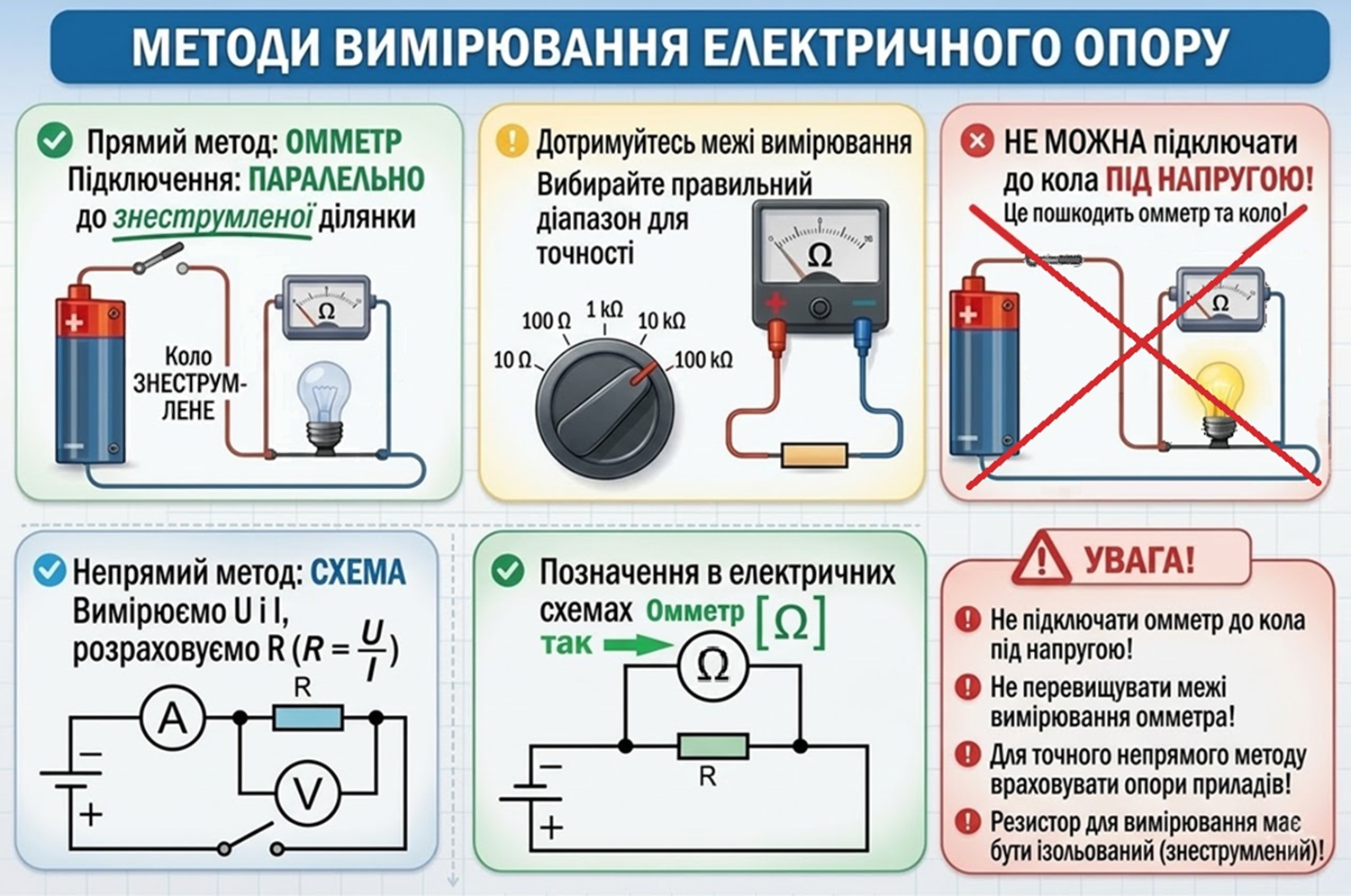 правила вимірювання електричного опору