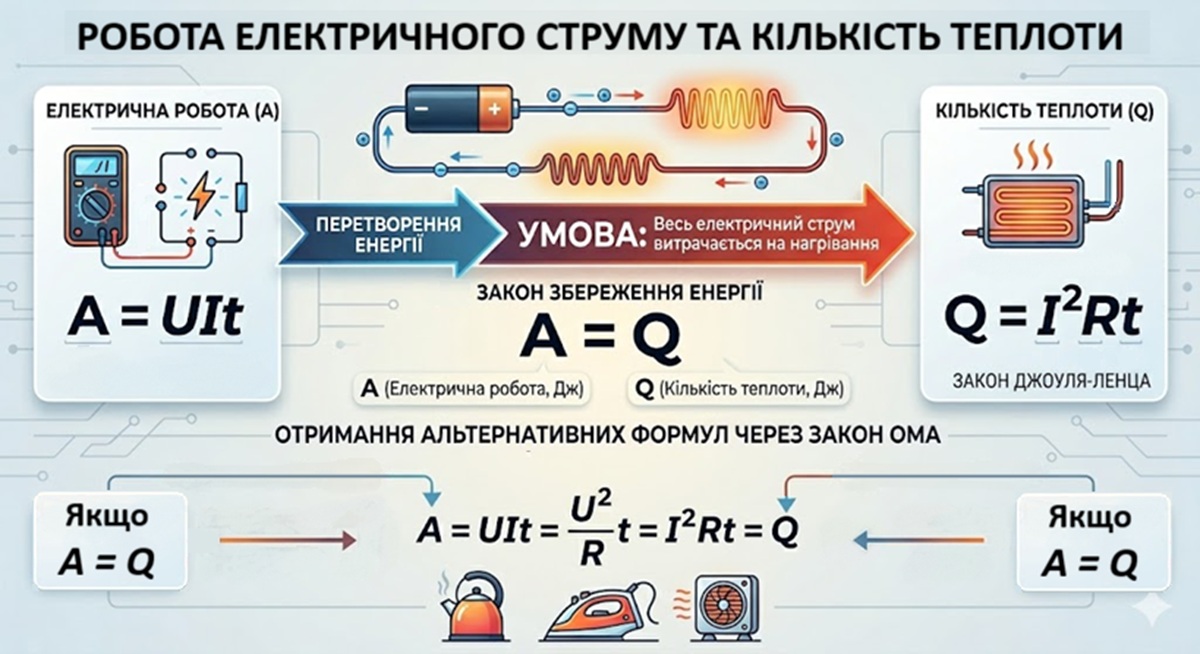 Робота електричного струму переходить в тепловут енергію
